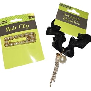 3 Hair Accessories For $10- Black Scrunchie And Hair Clip